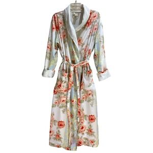 Victorias Secret VTG Gold Label Floral Terry Lined Long Robe XS-S Wrap Belted